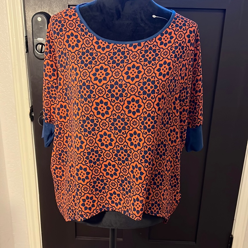 Burnt Orange and Navy sheer top